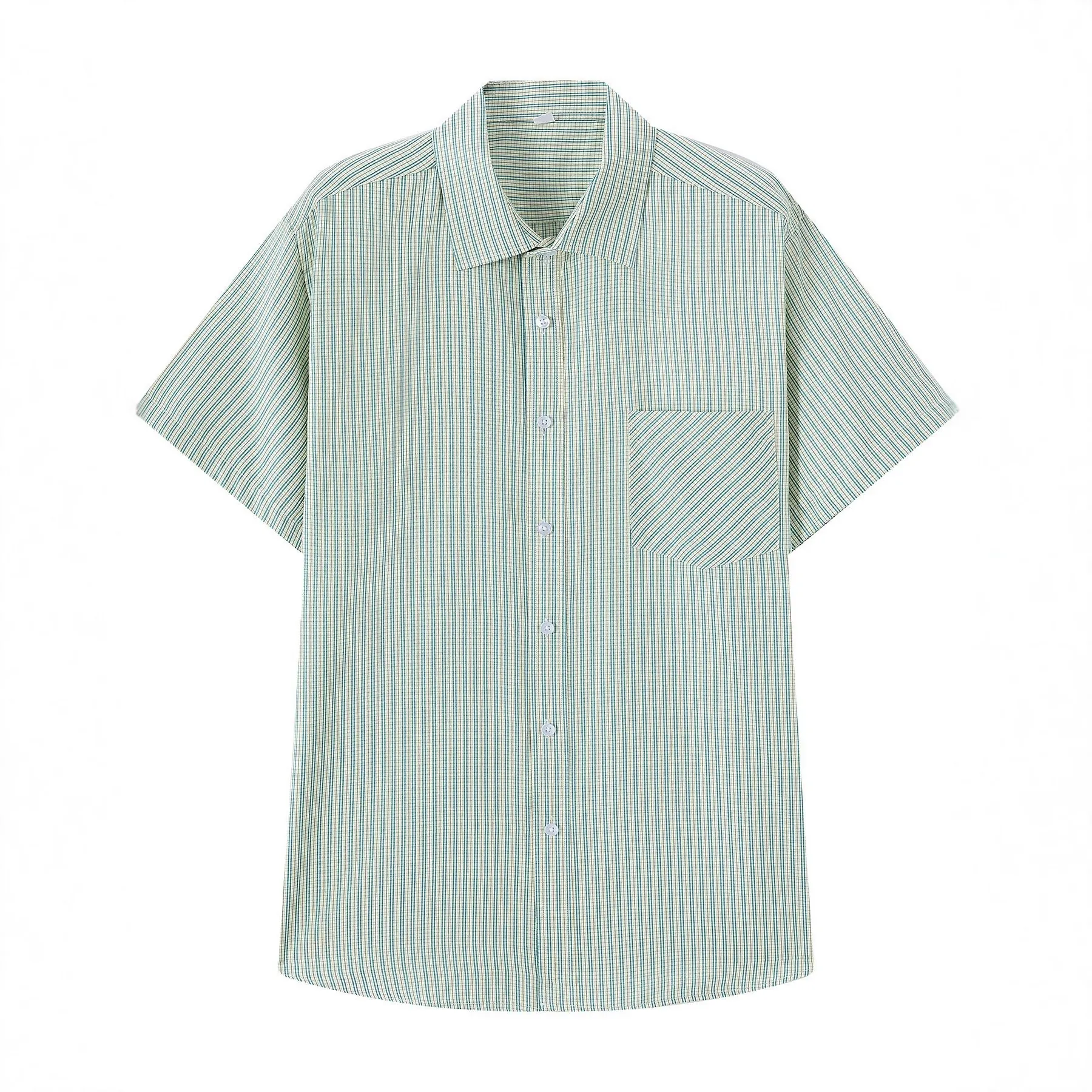 Camicia Casual da Uomo a Quadri a Maniche Corte Poliestere Rayon Colletto Bottoni Top con Tasca sul Petto Estate