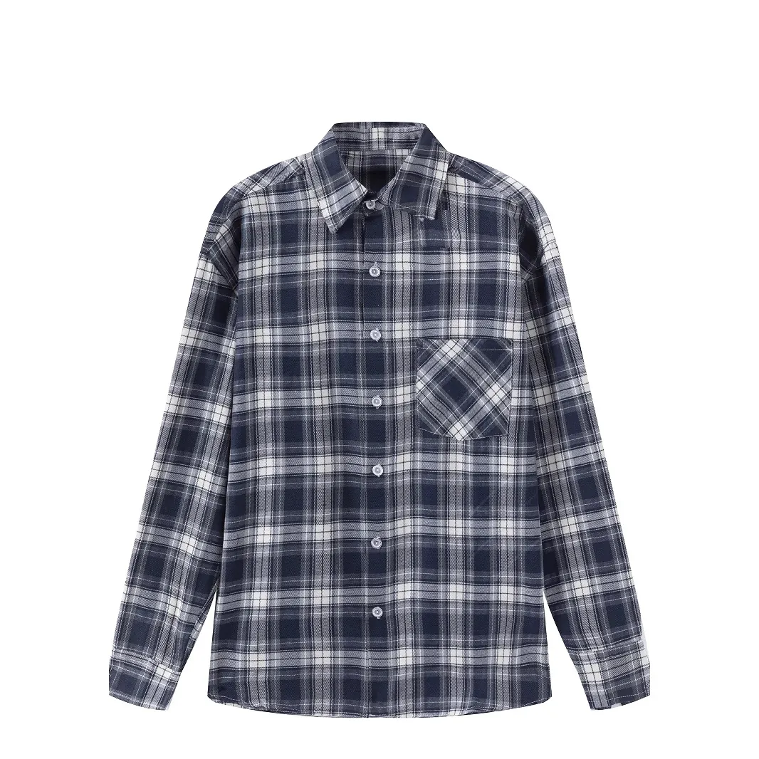 Men Casual Plaid Long Sleeve Shirt Non-Iron Polyester Rayon Blend Regular Fit Classic Plaid Button Down Top With Chest Pocket