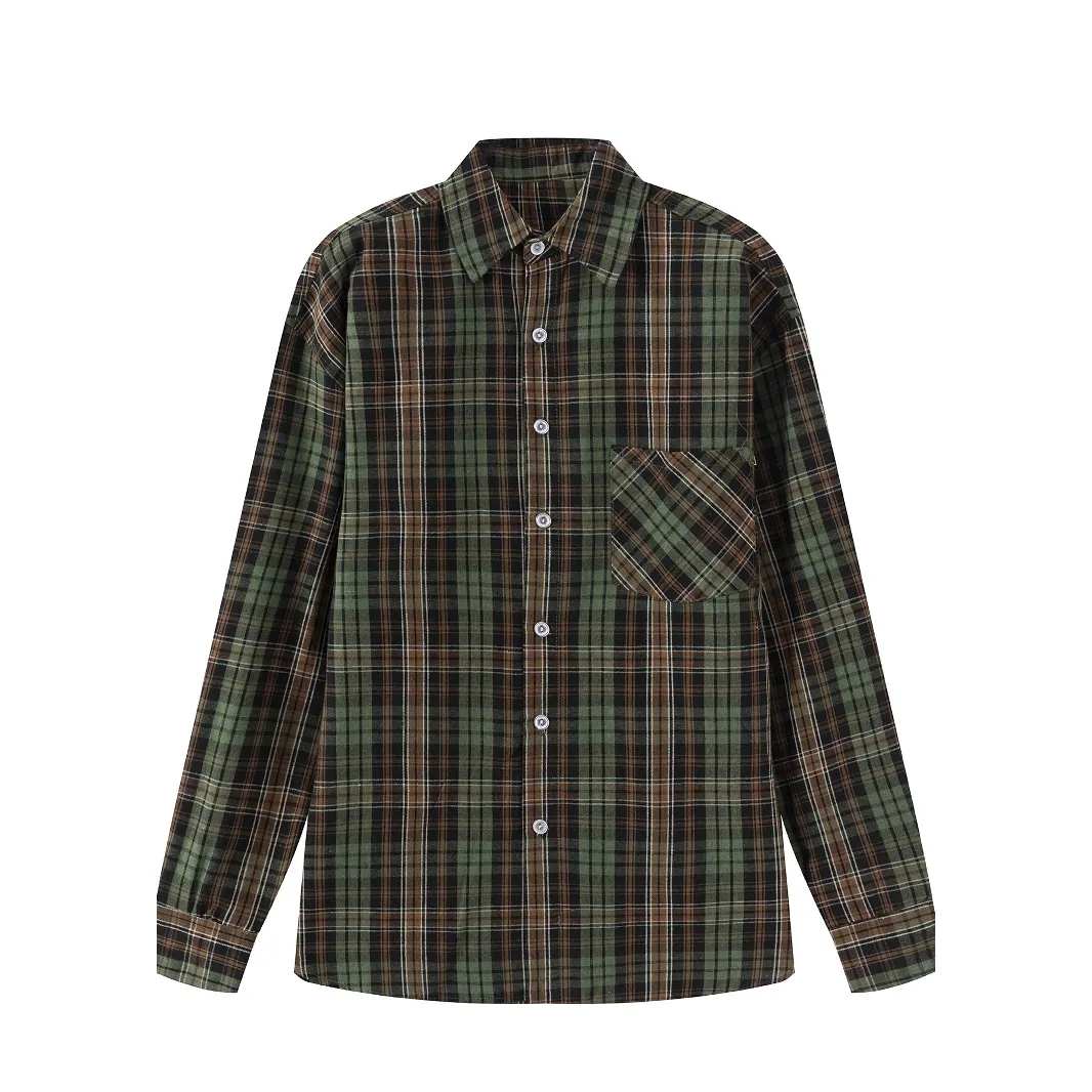 Men Casual Long Sleeve Checkered Shirt Polyester Rayon Blend Plaid Button Down Top With Chest Pocket For Daily Fashion