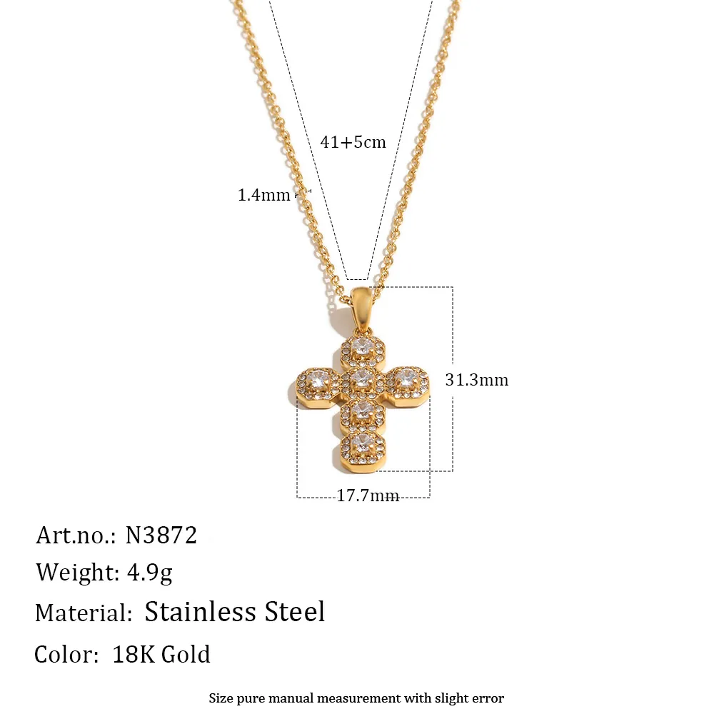 Französische Vintage Edelstahl 18K Vergoldete Kreuz Anhänger Halskette Luxus Strass Kruzifix Kette Schmuck Für Damen