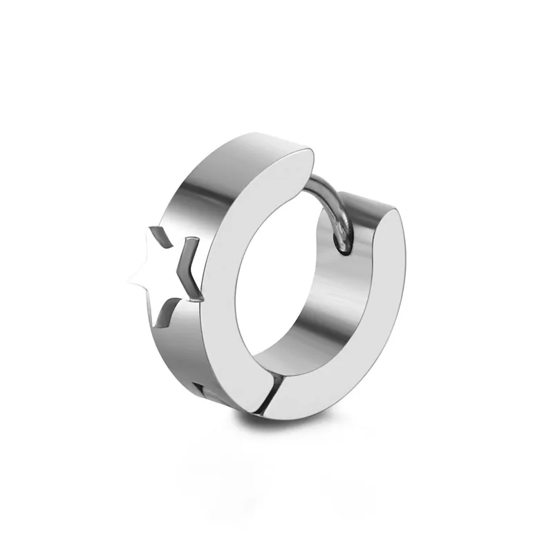 Boucles d'Oreilles Créoles Minimalistes en Acier Inoxydable 316L avec Étoile Pentagramme Poli Unisexe Bijoux Punk Cadeau Argent