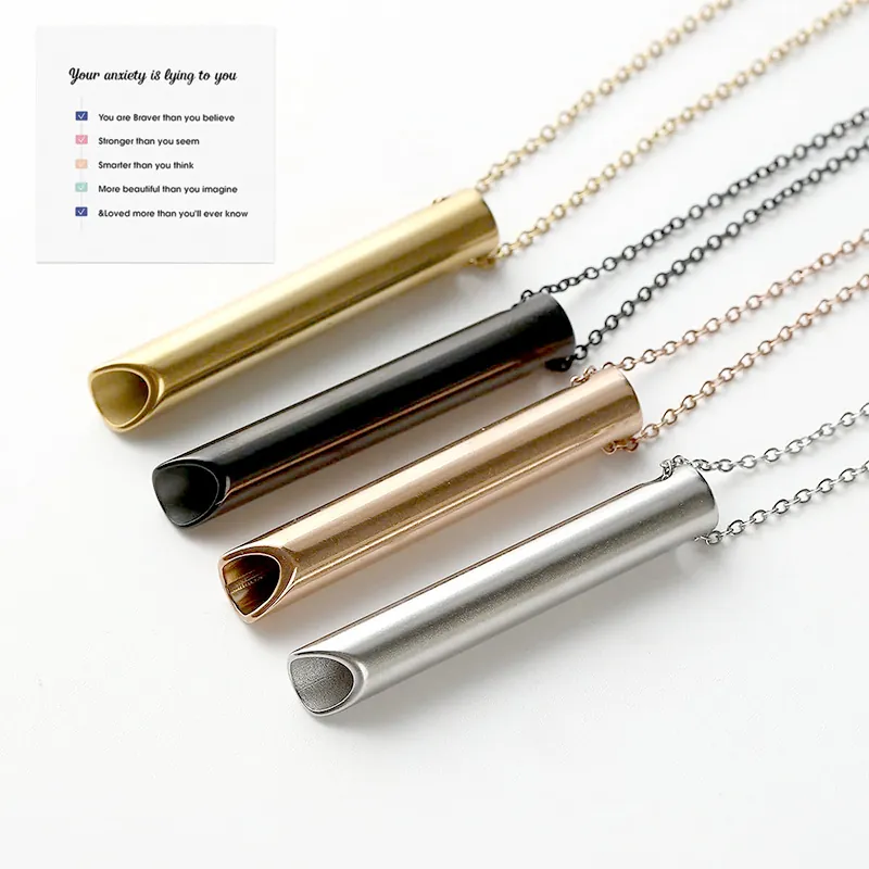 Collar de Respiración Consciente Para Alivio de la Ansiedad Colgante de Silbato Cilíndrico de Acero Inoxidable Meditación Yoga Joyería Unisex