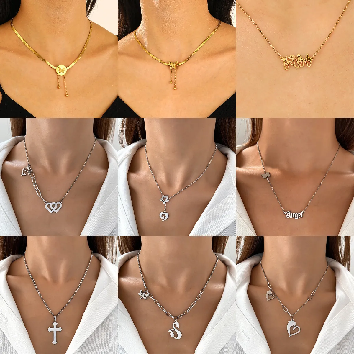 Collana Lariat In Acciaio Inossidabile Per Donna Minimalista Trendy Farfalla Cuore Croce Ciondolo Catena Lunga A Y Gioielli