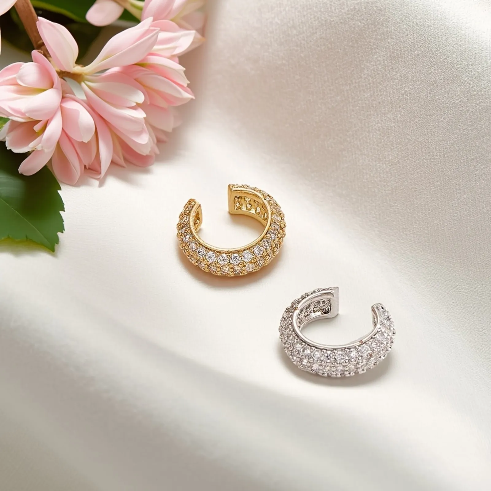 Geometric Stainless Steel C-Shaped Ear Cuffs With Zirconia Pavé Setting Gold Silver Color Non-Pierced Earrings For Women Jewelry