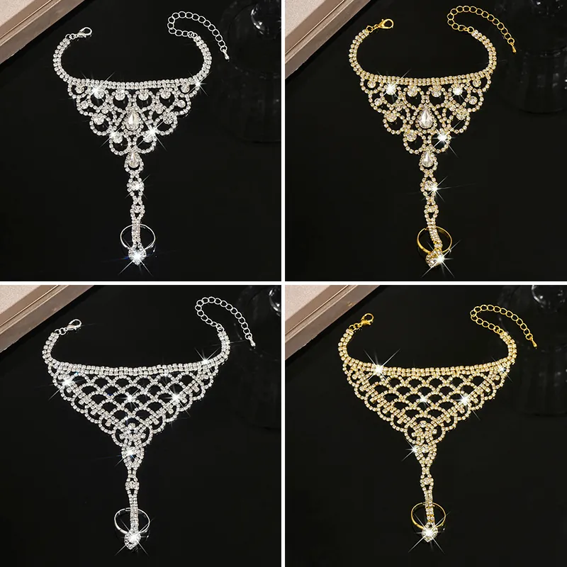 Luxus Kupfer Zirkonia Rhombus Geometrisch Handharnisch Slave Armband Mit Fingerring Für Hochzeit Party Schmuck Damen