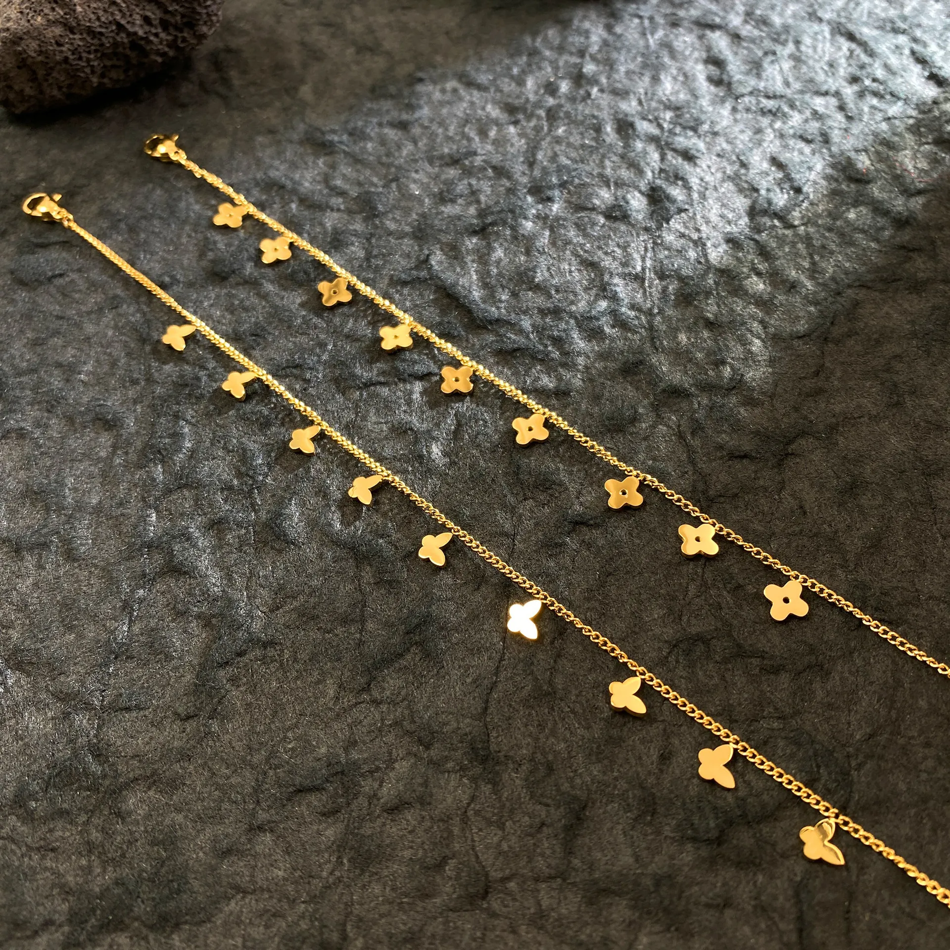 Elegant Titanium Steel Gold Plated Clover Butterfly Bracelet Anklet For Women Minimalist Fashion Delicate Jewelry Jewelry Gift