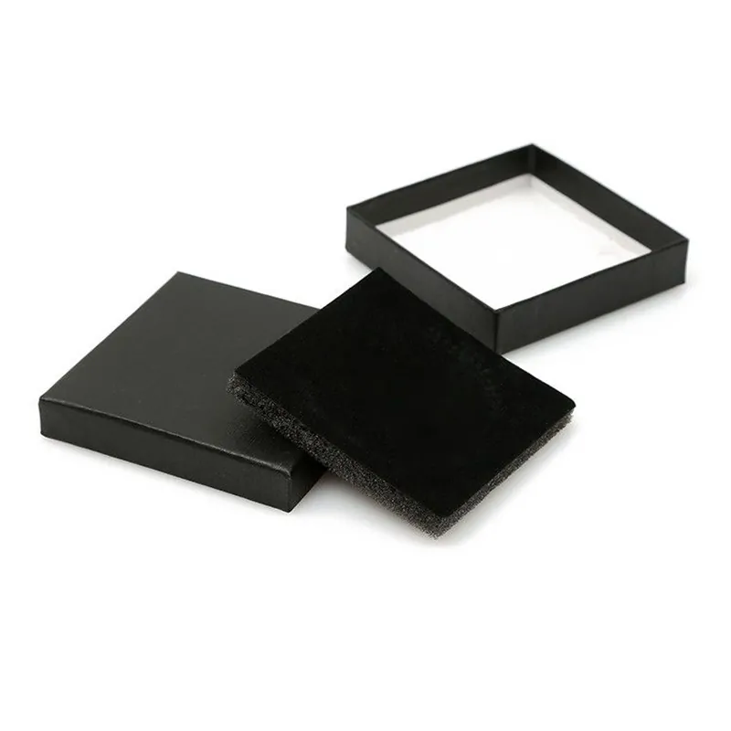 Caja de Embalaje de Joyería de Papel Mate Negro de Alta Calidad Caja de Regalo Cuadrada Para Anillos Pendientes Colgantes Collares Con Inserto de Esponja
