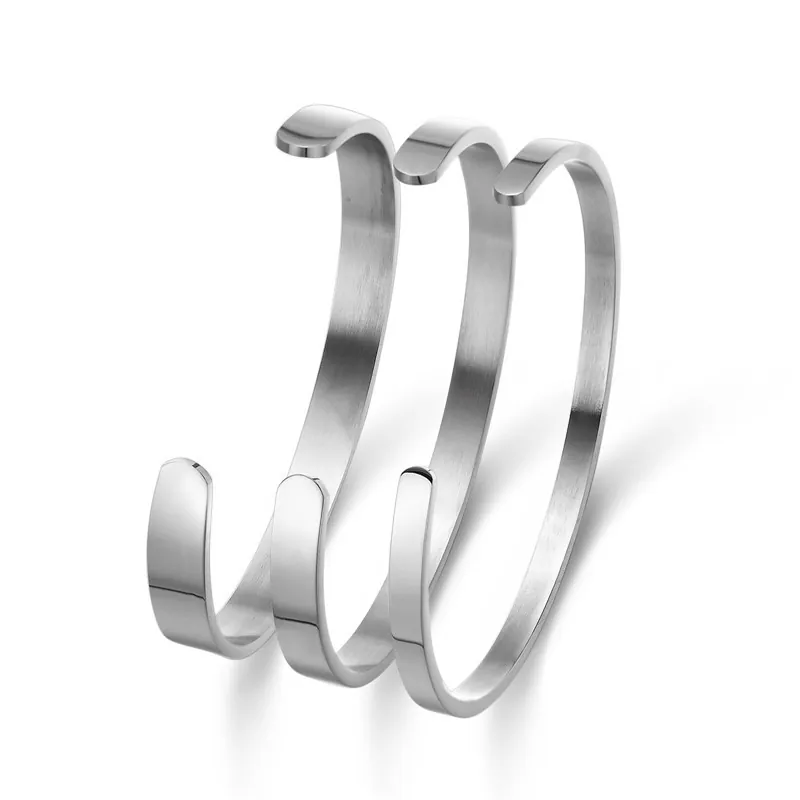 Minimalist Stainless Steel Open Cuff Bangle For Women Titanium Steel Adjustable Plain Polished Brushed Bracelet Jewelry