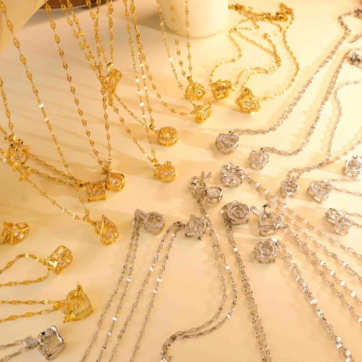 Halskette Aus Rostfreiem Stahl Mit Tanzendem Zirkon Damen Herz Tier Anhänger Gold Silber Plattiert Mode Schmuck Geschenke