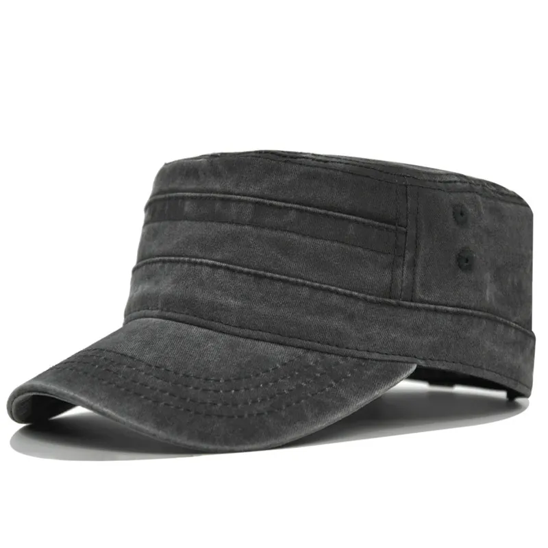 Vintage Washed Cotton Flat Top Cadet Cap Adjustable Military Style Distressed Sun Protection Baseball Hat For Women
