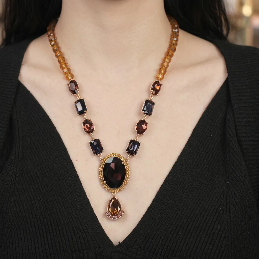 Vintage Palace Style Alloy Inlaid Crystal Rhinestone Teardrop Pendant Necklace Earrings Baroque Luxury Jewelry For Women Party
