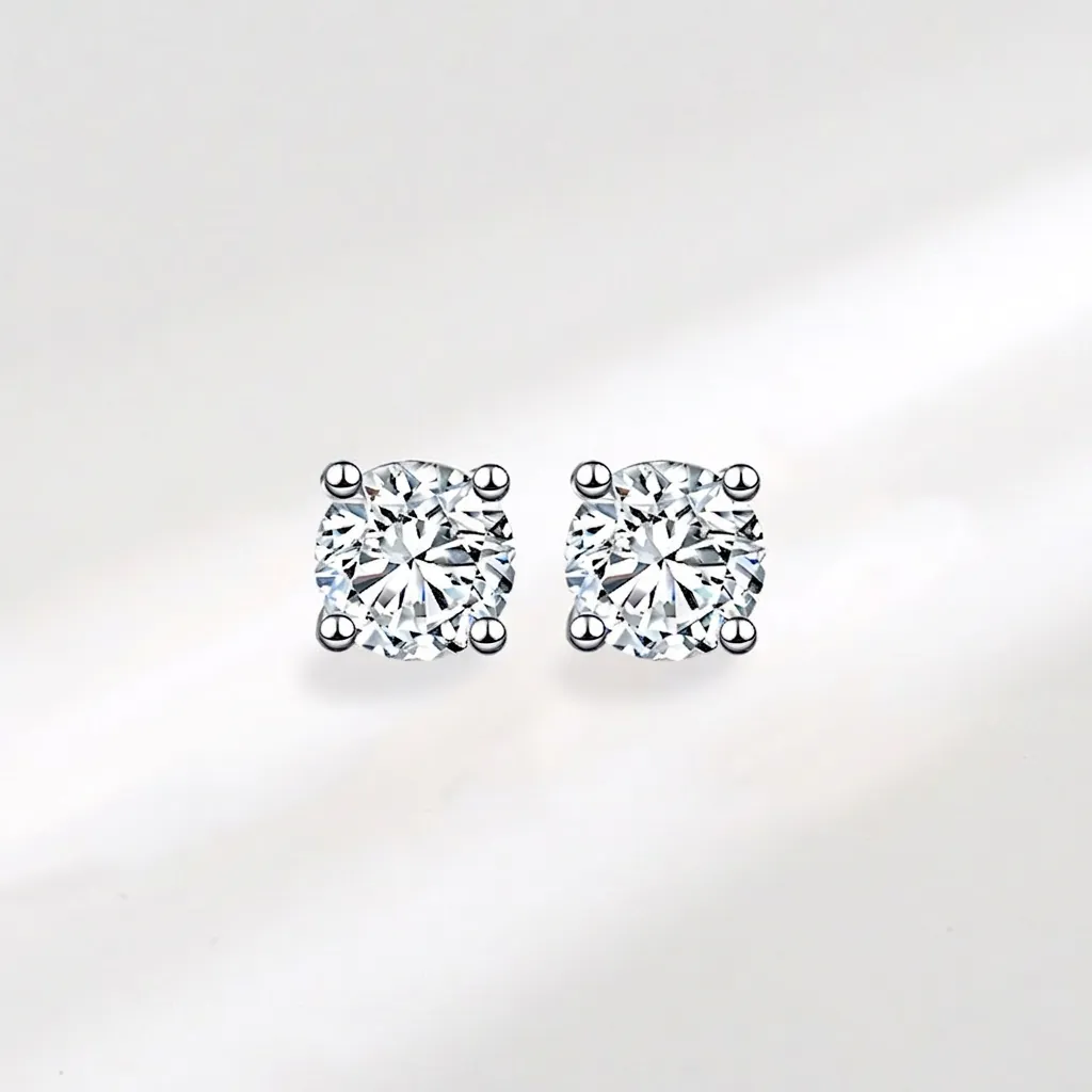 S925 Sterling Silver Zirconia Stud Earrings For Women Minimalist Geometric Round Clear Crystal Earrings Daily Office Commute Jewelry