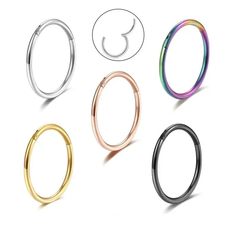 Stainless Steel Hinged Segment Nose Ring Hoop Seamless Clicker Cartilage Earring Stud Body Piercing Jewelry Minimalist