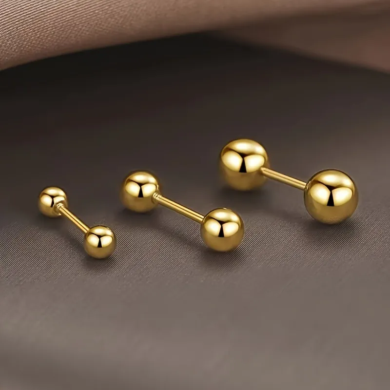 Double Ball Barbell Stud Earrings Stainless Steel Cartilage Piercing Screw Back Minimalist Fashion Jewelry For Women Men
