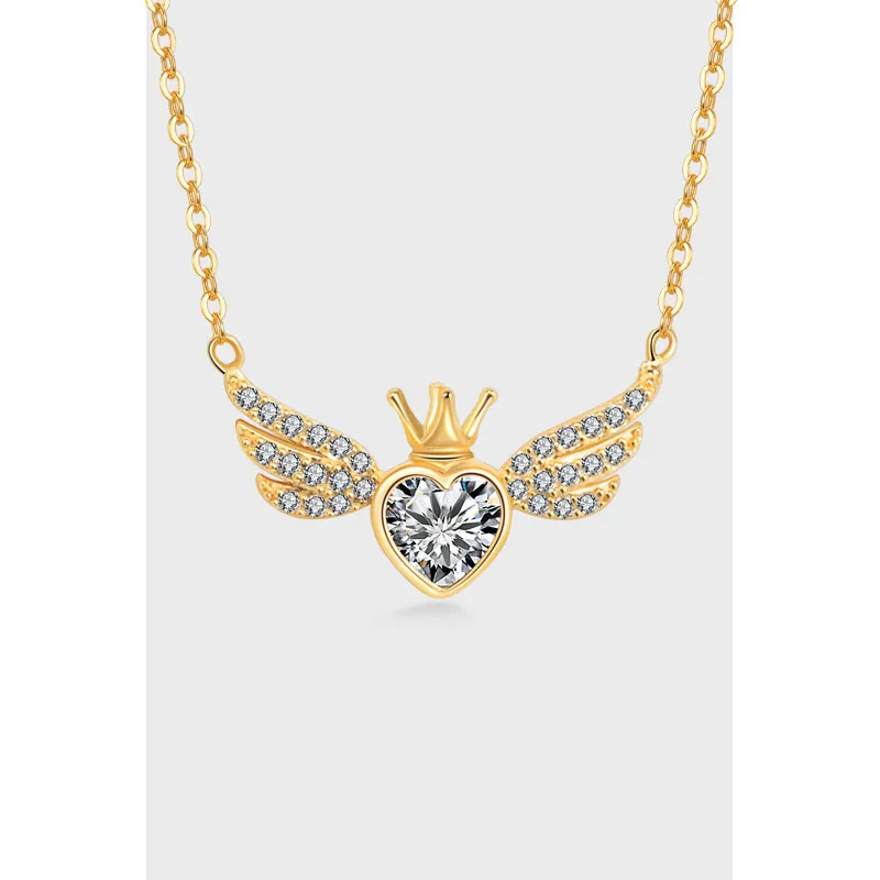 925 Sterling Zilver Hart Hanger Zonder Ketting Romantisch Engelenvleugels Kroon Zirkonia Ingelegd Luxe Sieraden Voor Dames