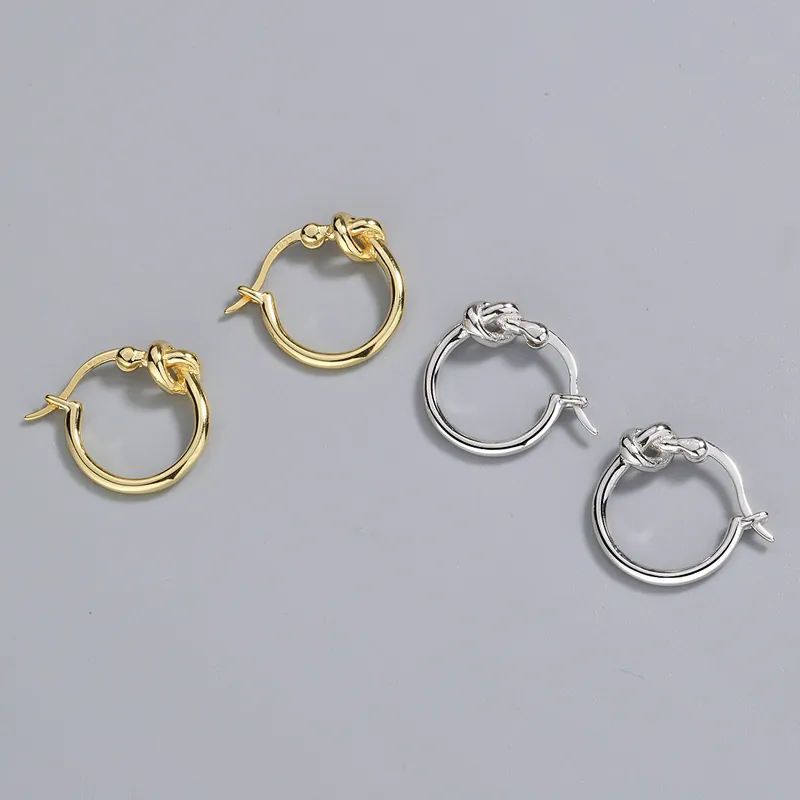 Pendientes de Aro con Nudo de Plata de Ley 925 para Mujer Minimalistas Dorado Plateado Pendientes Redondos de Joyería