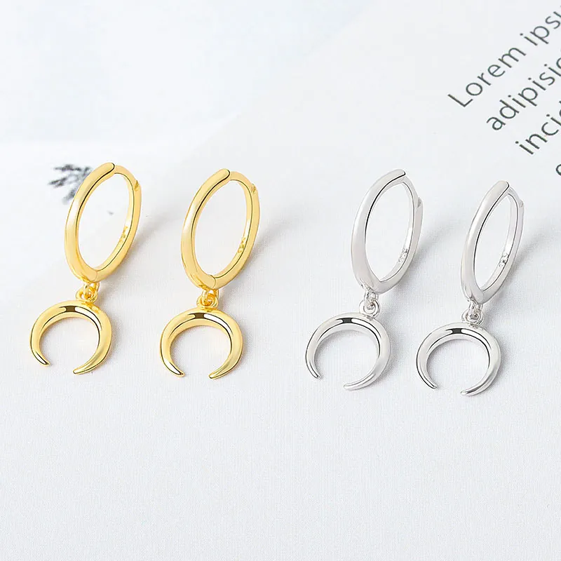 925 Sterling Silver Crescent Moon Huggie Hoop Earrings Gold Platinum Plated Minimalist Geometric Fashion Jewelry For Women
