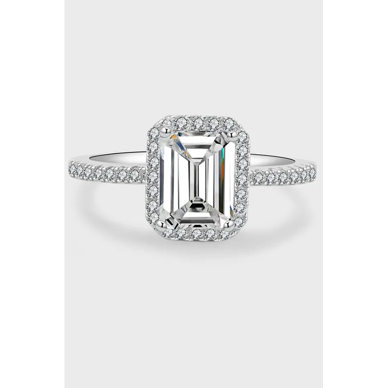 925 Sterling Silver Emerald Cut Moissanite Ring Radiant Cut Zirconia Halo Ring For Women Wedding Engagement Jewelry