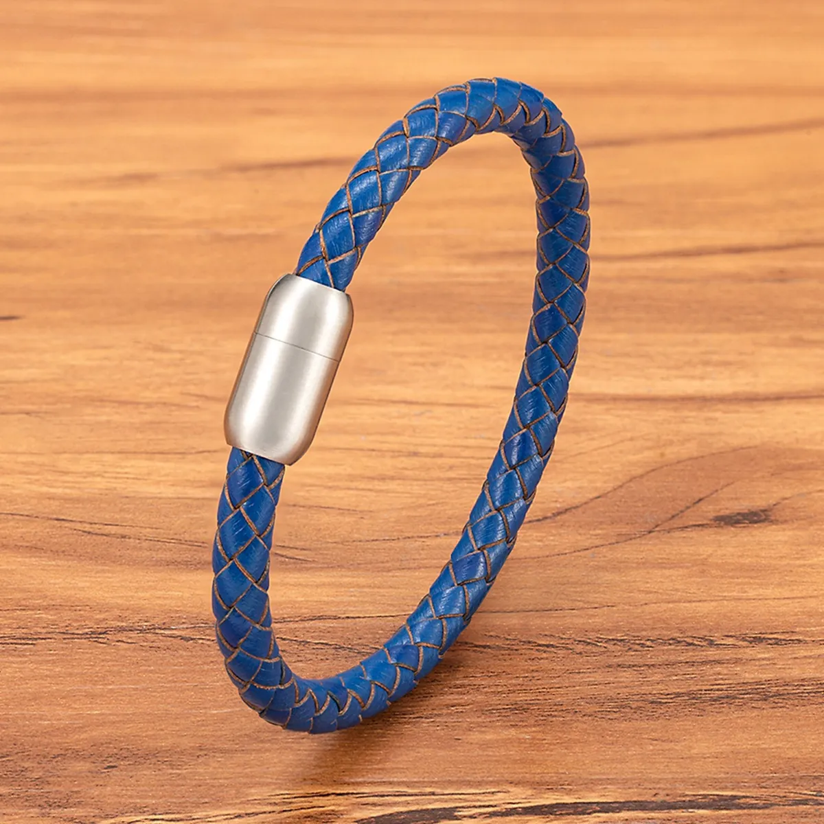 Herren Minimalistisch Geflochtenes Lederarmband Mit Edelstahl Magnetverschluss Blau Braun Mode Casual Armband Schmuck Geschenk