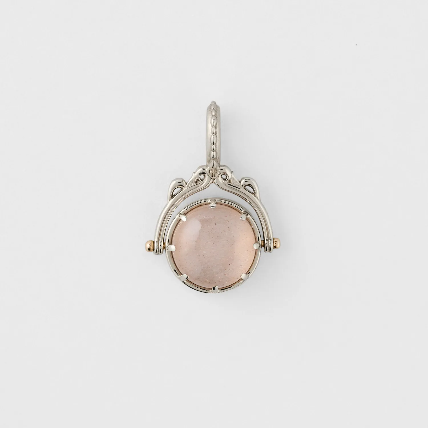 Ciondolo Reversibile in Argento Sterling 925 Francese Vintage Pietra di Luna Arancione e Madreperla Bianca Gioielli Zodiaco