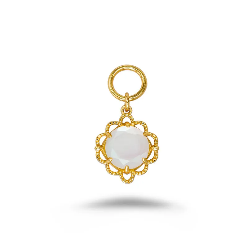 Pendentif en Argent Sterling 925 Cristal Blanc Nacre Double Face Forme de Fleur Grille de Fenêtre Collier Bijoux Femme