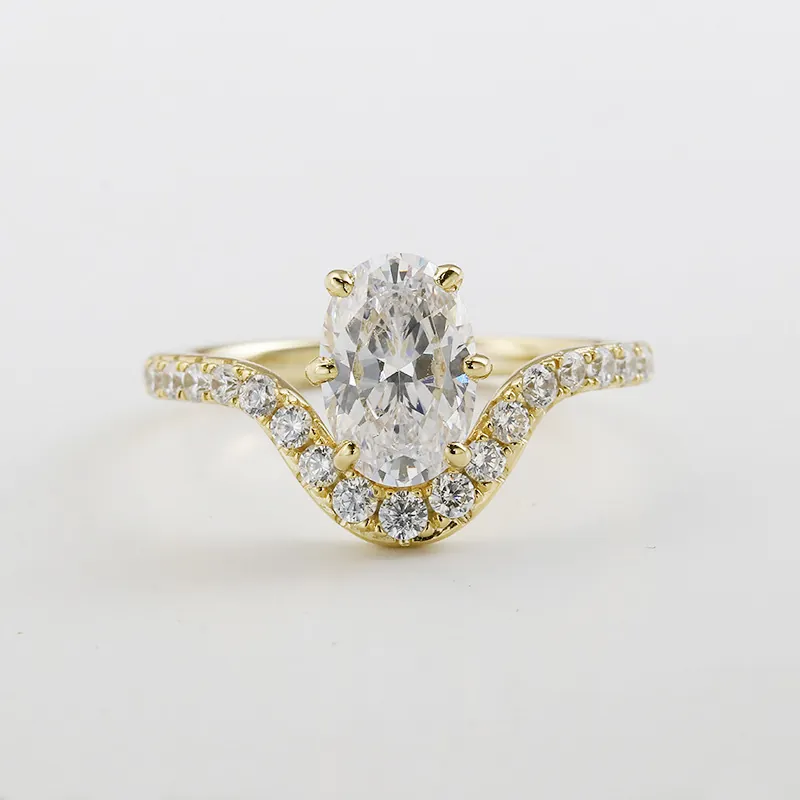 Elegant S925 Sterling Silver Gold Plated Oval High Carbon Diamond Bypass Wave Pave Ring For Women Fashion Wedding Jewelry