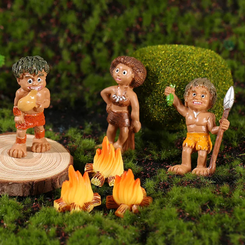 Uomo Primitivo in Resina Statuetta Micro Paesaggio Decorazione Cavernicolo Statua Miniatura Giardino Scultura Ornamento Casa