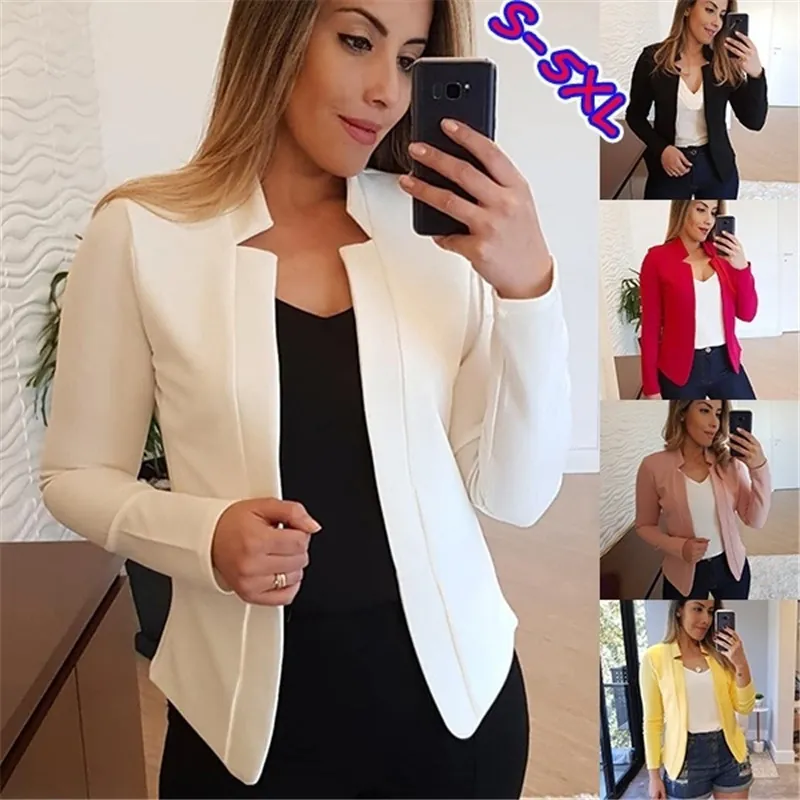 Women's Casual Slim Fit Blazer Jacket Open Front Solid Color Long Sleeve Professional Office Suit Outerwear Plus Size