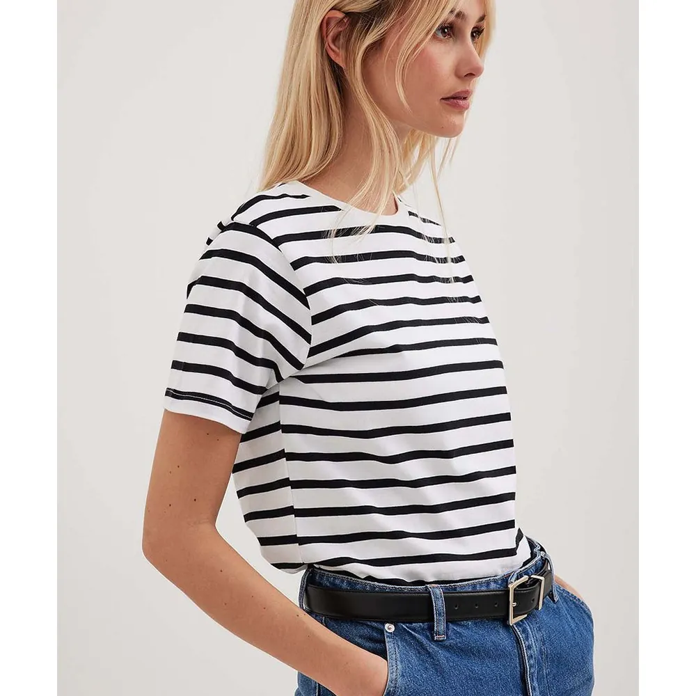 Damen Gestreiftes Kurzarm T-Shirt Rundhals Lässig Lockere Passform Sommer Top Komfortabel Gestreift Druck Mode Strick Tee