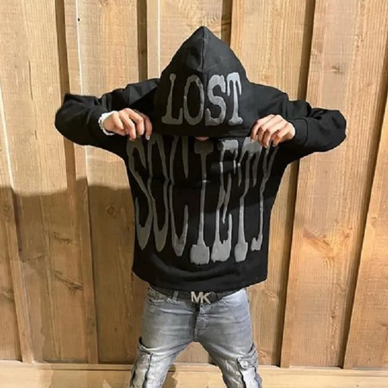 Gothic Streetwear Oversized Hoodie Foam Letter Print Pullover Sweatshirt For Women Loose Black Harajuku Hooded Graphic Top