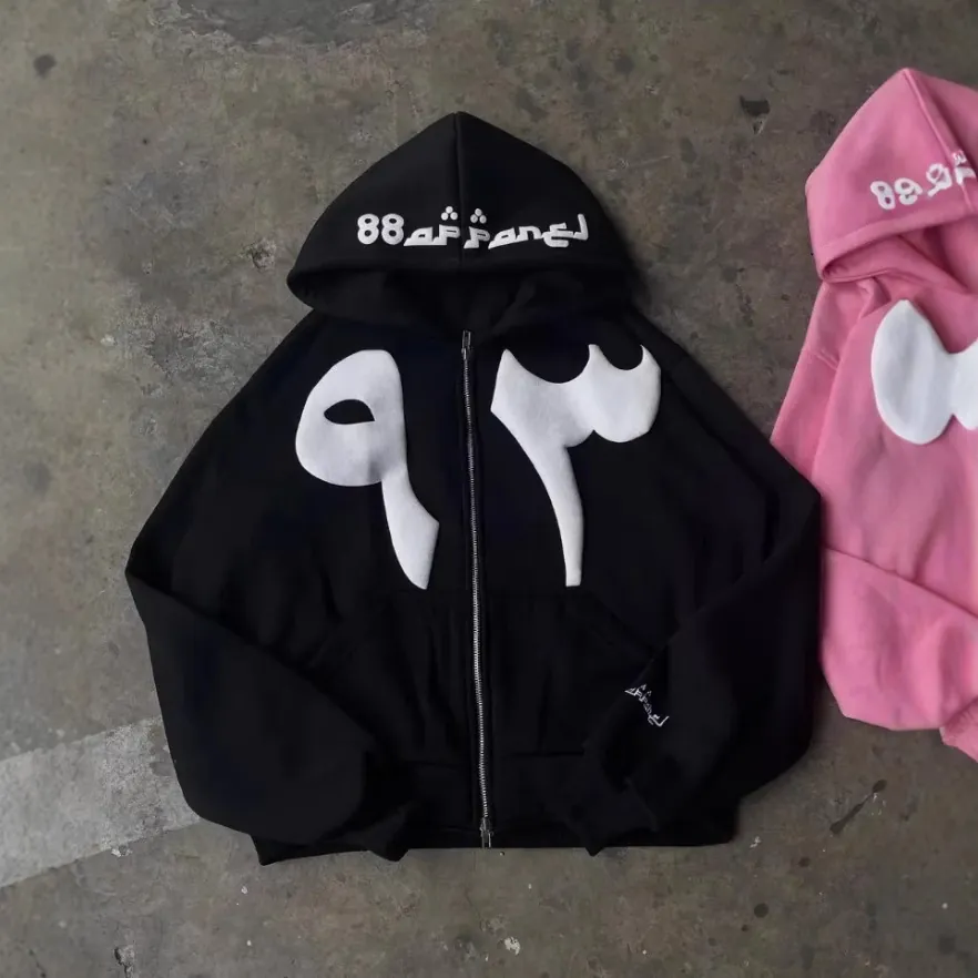 Women Y2K Punk Zip Up Hoodie Oversized Streetwear Fleece Sweatshirt With Letter Print Hooded Jacket For Casual Outing
