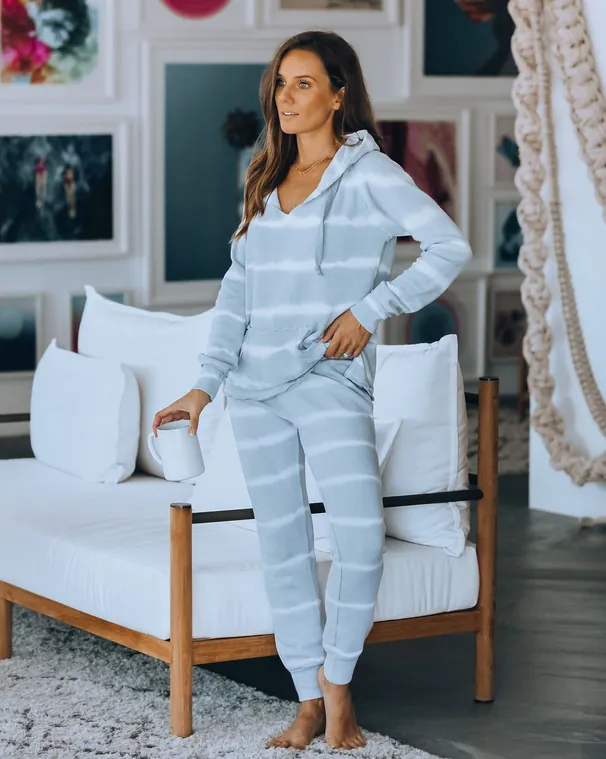 Damen Tie-Dye Langarm Kapuzen Oberteil Und Unterteil Lässige Loungewear Polyester Bedruckte Sportliche Kleidung