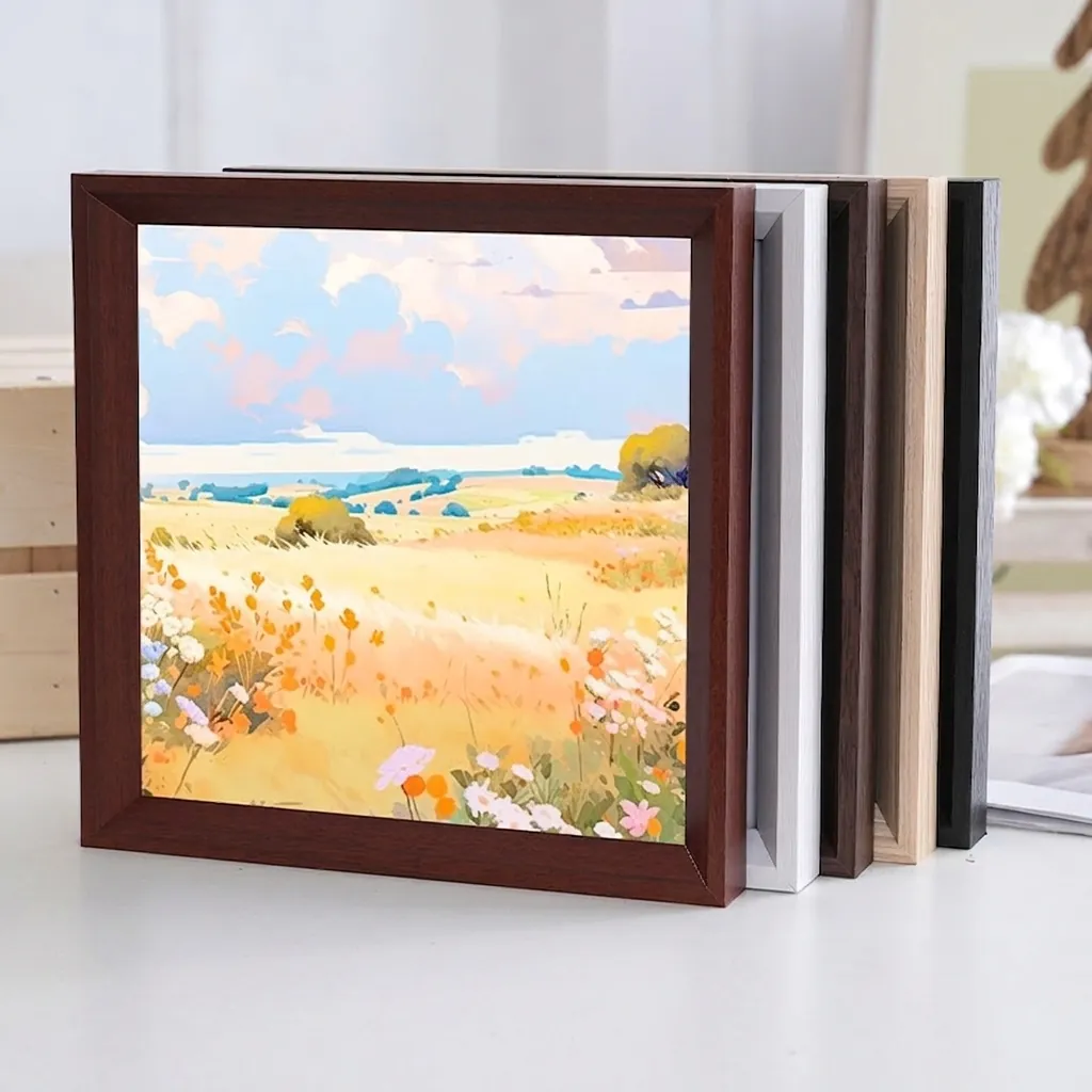 Square Solid Wood Photo Frame Modern Minimalist Desktop Wall Hanging Picture Frame Natural Wood Grain Office Home Decor