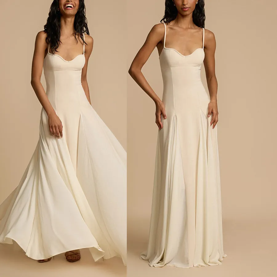 Damen Elegant Spaghetti Träger Herz Ausschnitt Maxi Kleid Großer Schwung Einfarbig Ärmellos Lang Urlaub Party Kleid