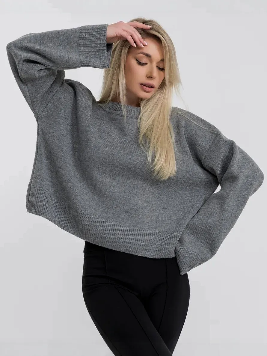 Maglione Pullover da Donna Casual Largo Tinta Unita Girocollo Manica Lunga Morbido Caldo Top in Maglia per Autunno Inverno