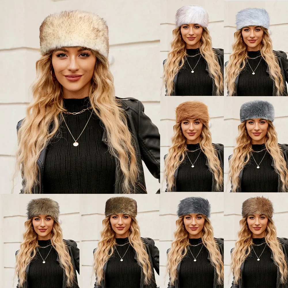 Women Faux Fur Headband Winter Warm Russian Style Cossack Hat Plush Furry Head Ring Hair Accessory Fashion Winter Cap