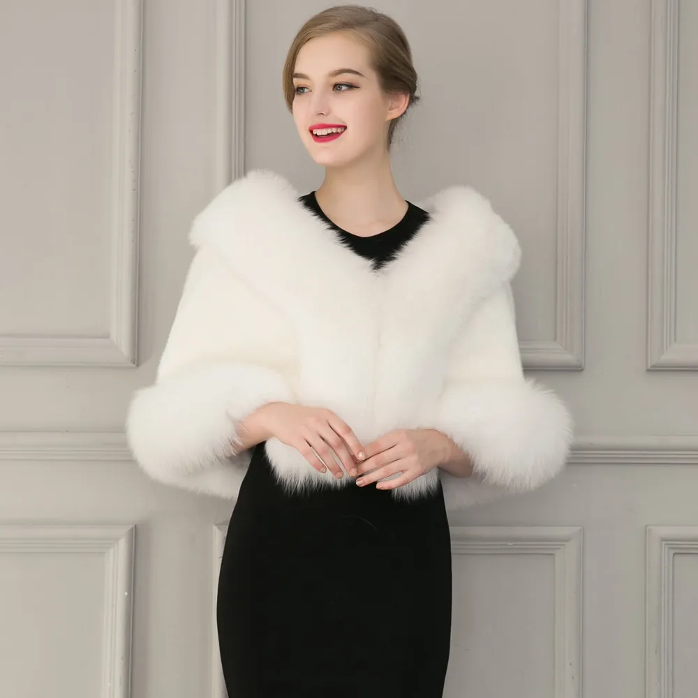 Luxury Faux Fur Shawl For Women Elegant Imitation Fox Fur Wrap For Wedding Party Evening Gown Cape Sleeveless Shrug