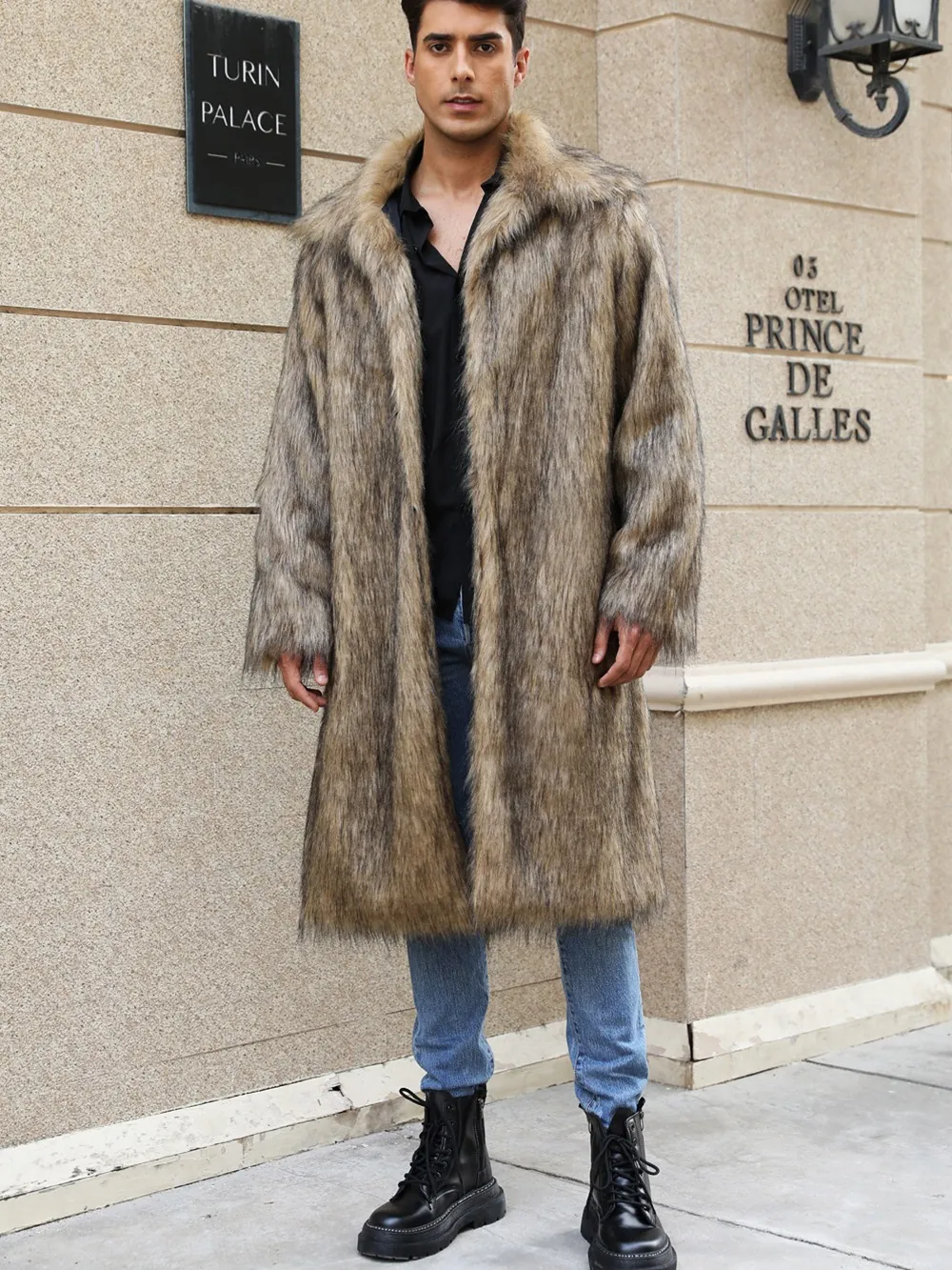 Manteau en Fausse Fourrure de Luxe pour Hommes Long Chaud Hiver Veste Imitation Renard Revers Épais Streetwear Extérieur