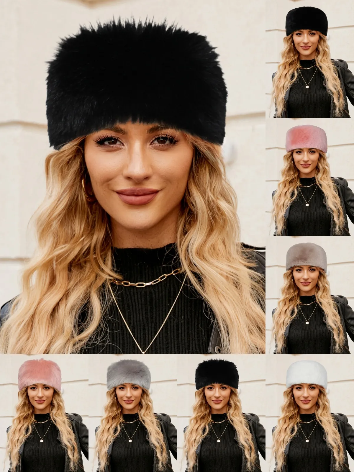 Women Winter Warm Faux Fur Headband Ear Warmer Plush Hair Band Headwrap Faux Fur Hat Cossack Style Fashion Accessories