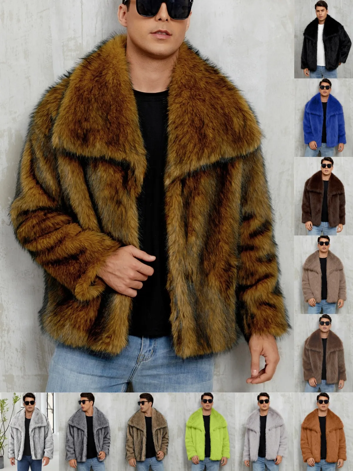 Giacca in Pelliccia Sintetica di Lusso da Uomo Caldo Rever Cappotto in Volpe Sintetica Streetwear Loose Inverno Capispalla Casual