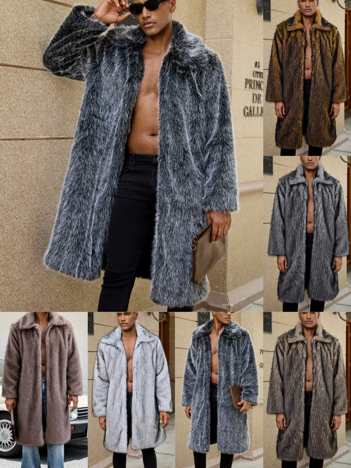 Men's Luxury Long Faux Fur Coat Winter Warm Thick Notched Lapel Single Breasted Streetwear Overcoat Outwear For Men