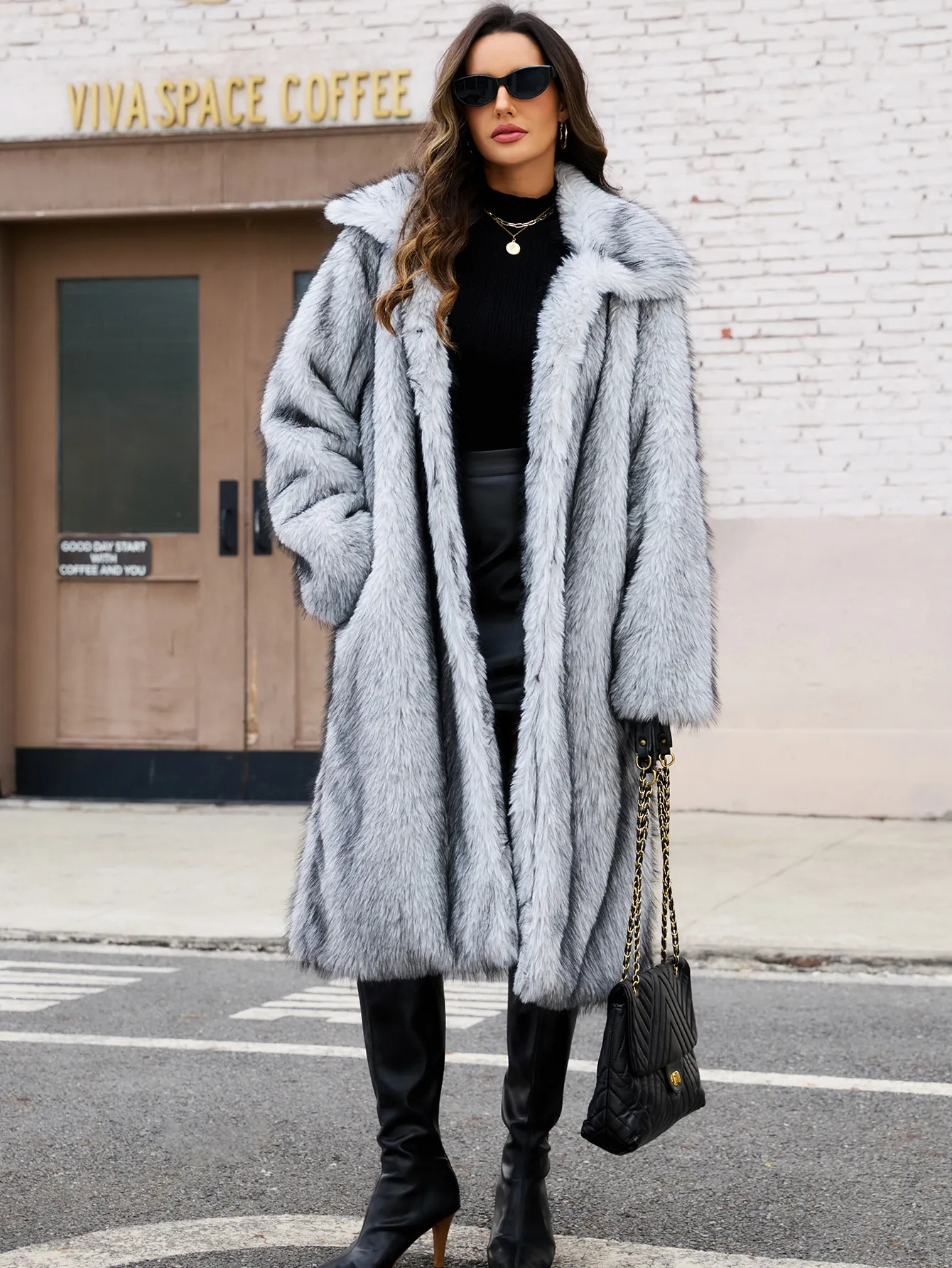 Élégant Manteau Long en Fausse Fourrure pour Femmes Hiver Chaud Style Renard Revers Pardessus Épais Décontracté Streetwear Mode de Luxe