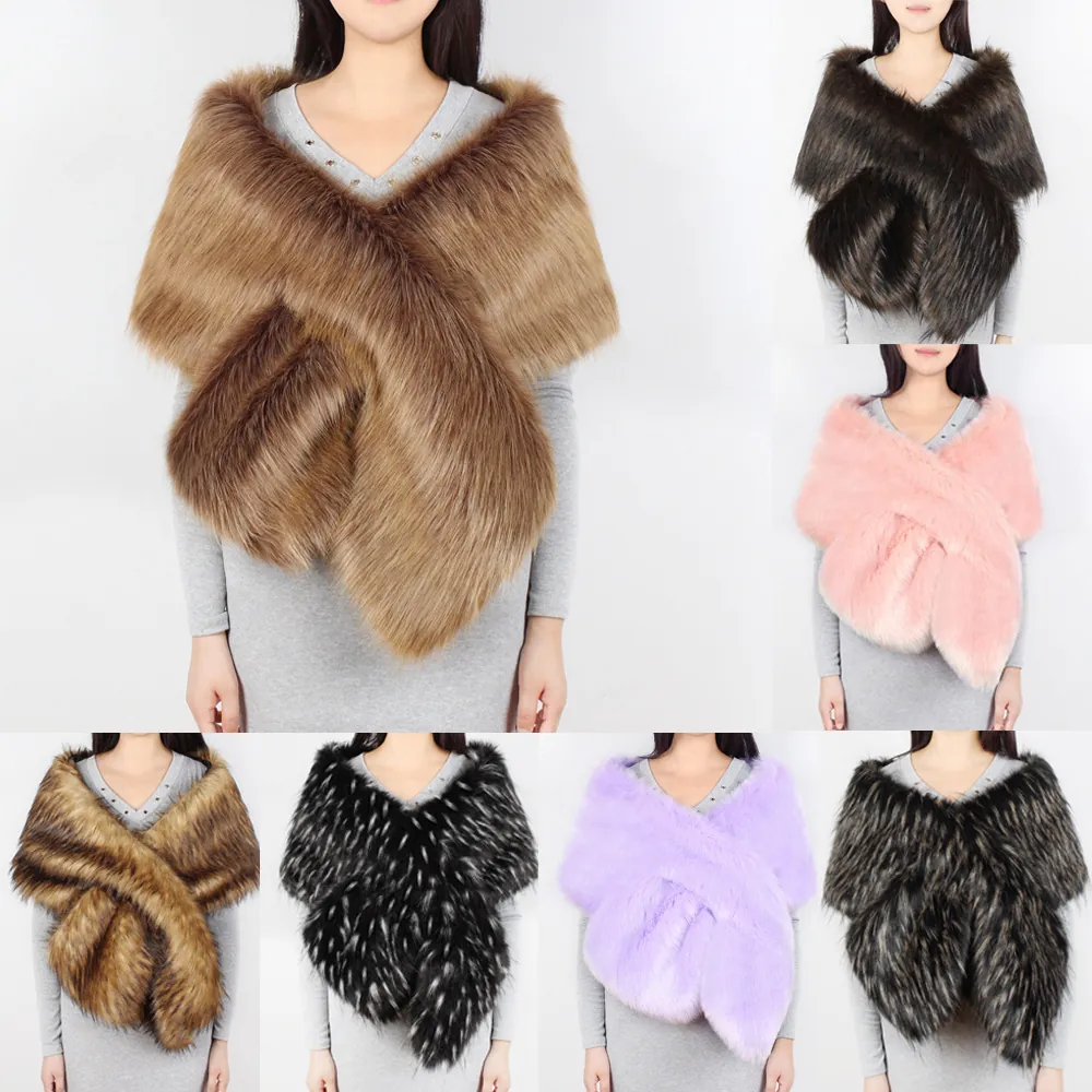 Elegant Women Faux Fur Shawl Wrap Wedding Bridal Evening Party Cloak Warm Artificial Fur Scarf Cape For Winter Banquet