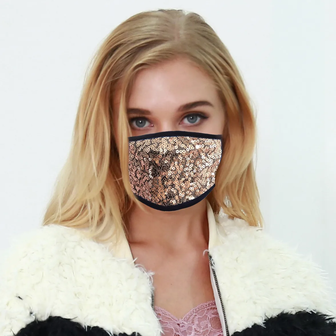 Fashion Sequin Face Mask Washable Glitter Decorative Face Cover For Party Club Festival Champagne Black Unisex Mask