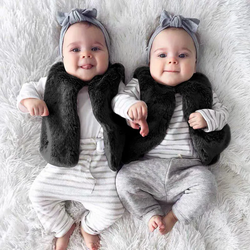 Süße Baby Kunstpelz Weste Weich Kleinkind Plüsch Ärmellose Weste Warm Winter Oberbekleidung Für Säuglinge Kleinkinder Schwarz Top