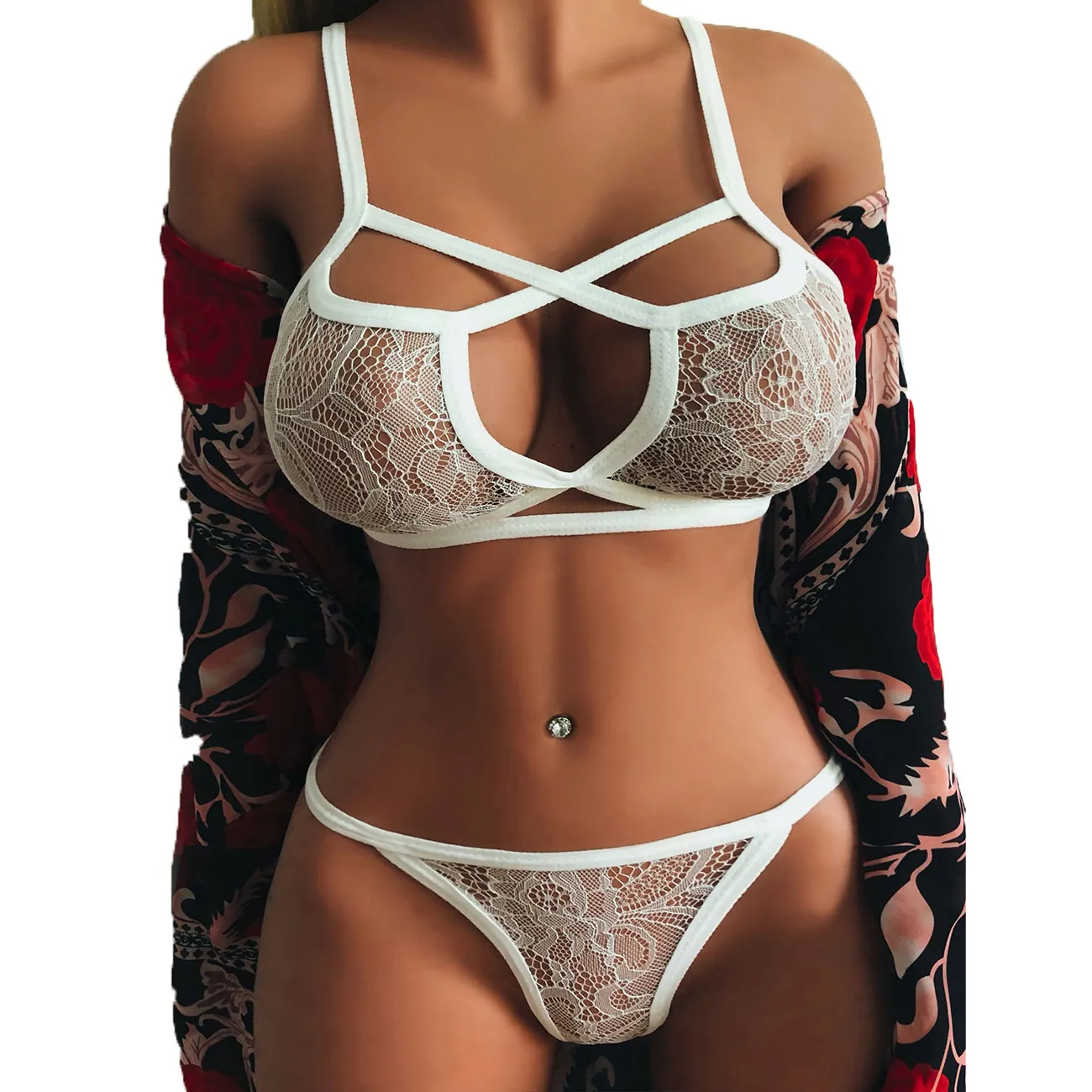 Women Sexy Lace Lingerie Hollow Out Bra And Panty Criss Cross Straps Underwear Floral Intimate Apparel For Date Night