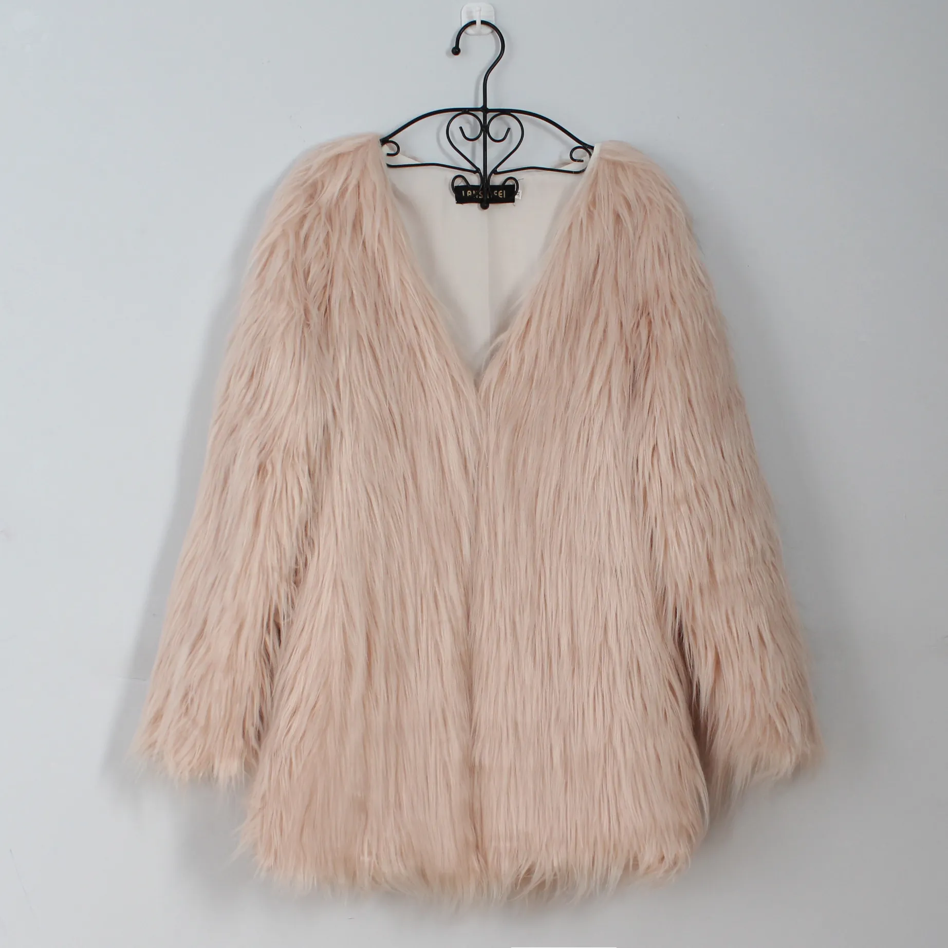 Cappotto in Pelliccia Sintetica Donna Moda Autunno Inverno Casual Lunghezza Media Scollo a V Manica Lunga Caldo Peluche Soprabito