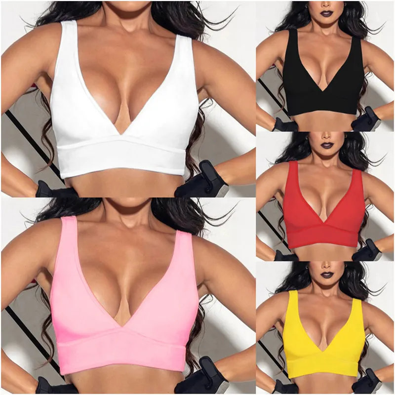 Débardeur Sexy Col en V Femmes Crop Top Polyamide Acrylique Soutien-gorge de Sport Fitness Yoga