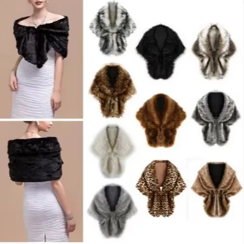 Châle Femme Élégant en Fausse Fourrure pour Mariage Fête Hiver Chaud Enveloppant Luxueux Bolero Cape Couleur Unie Étole de Mariée Accessoires