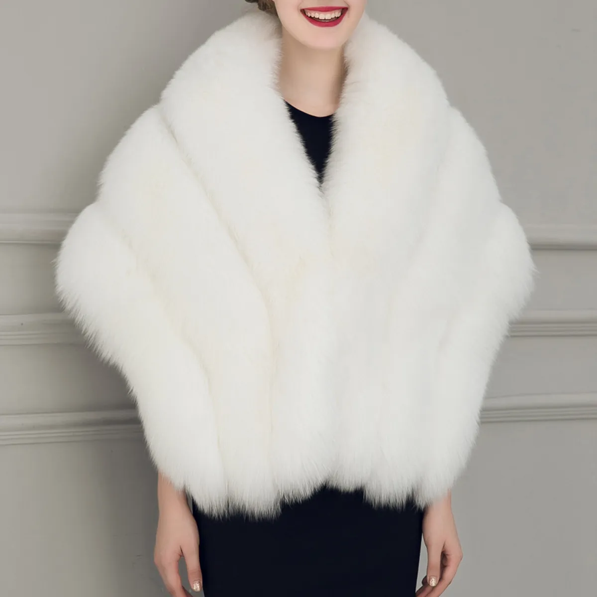 Women's Elegant Faux Fur Shawl Wrap Bridal Wedding Party Evening Cape Autumn Winter Thick Warm Plush Scarf Solid Color